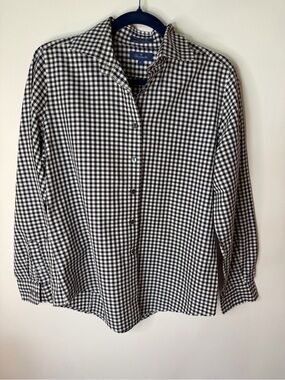 Faconnable black white checkered button down shirt long sleeve Medium cotton